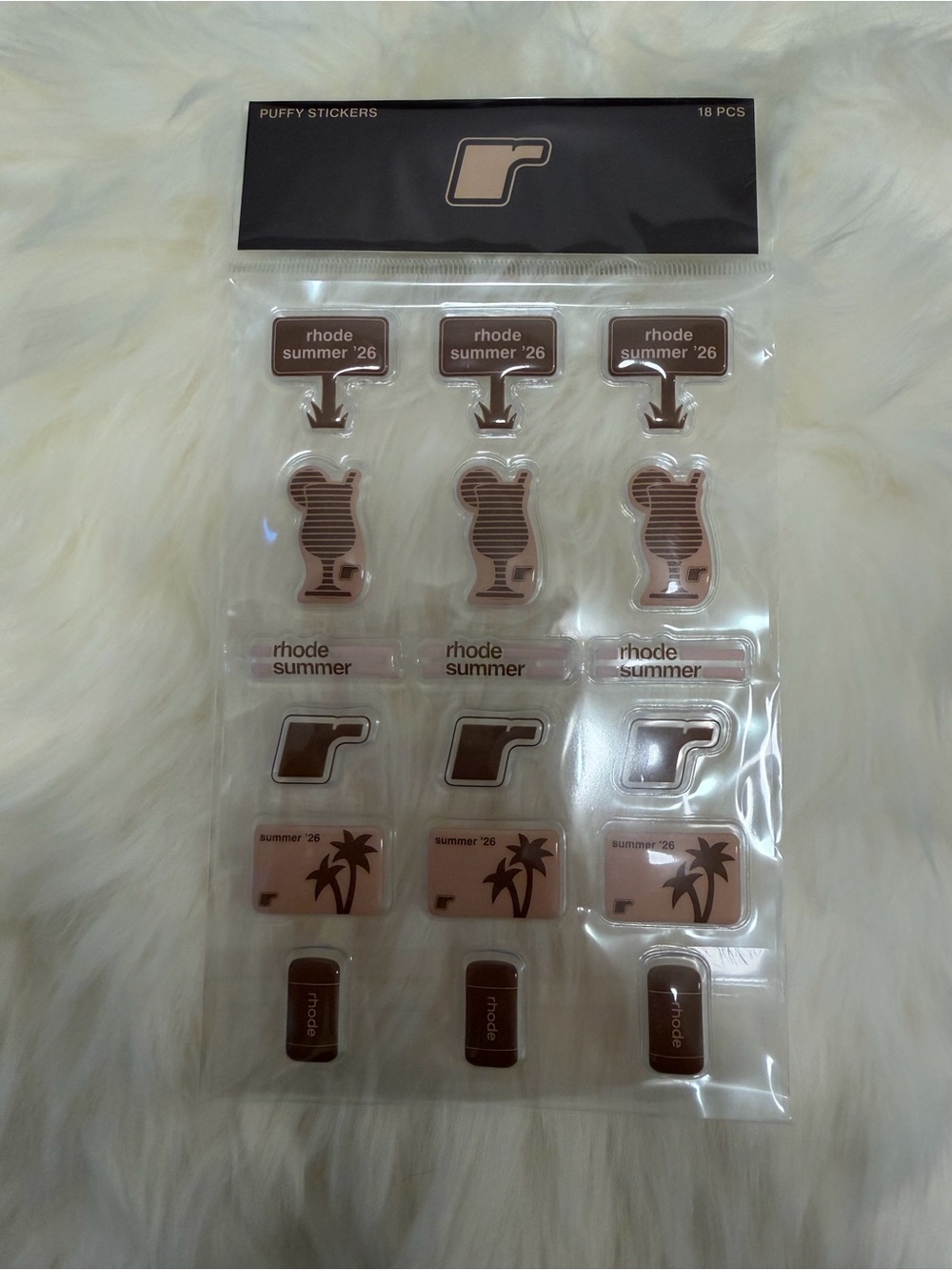 Authentic Brown 'Rhode Summer' Puffy Stickers Pack - 18 PCS